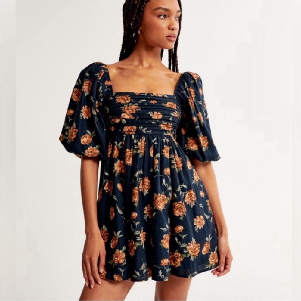 Abercrombie & Fitch Navy Dress with Brown Floral Print